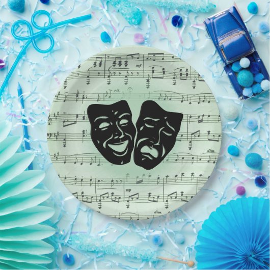 グリーンミュージックとシアターギリシャのマスク ペーパープレート (パーティー)