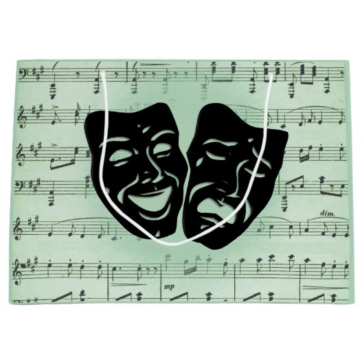 グリーンミュージックとシアターギリシャのマスク ラージペーパーバッグ (正面)