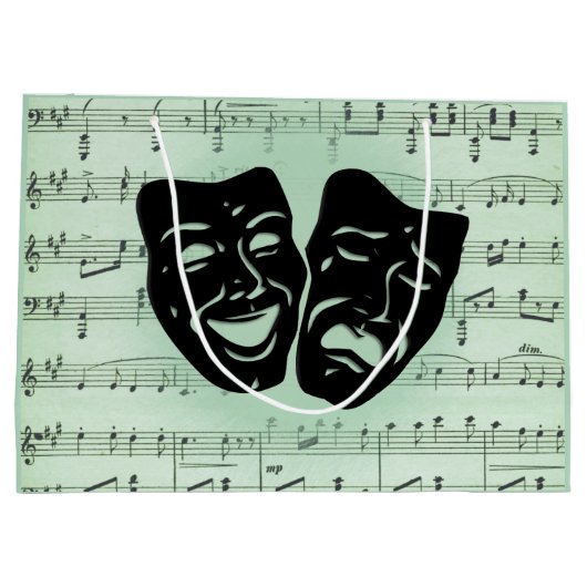 グリーンミュージックとシアターギリシャのマスク ラージペーパーバッグ (裏面)