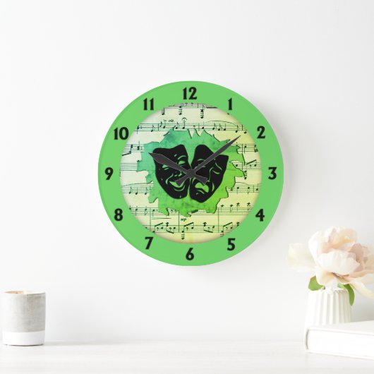 グリーンミュージックとシアターマスク ラージ壁時計 (ホーム)
