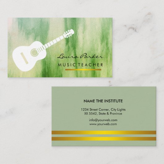 グリーンミュージック先生ギタープレーヤー楽器   名刺 (正面/裏面)