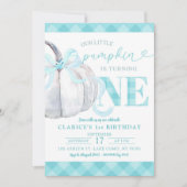 グリーンミントカボ名門私立校風のンプキン秋ファースト誕生日 招待状 (正面)