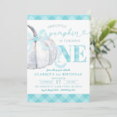 グリーンミントカボ名門私立校風のンプキン秋ファースト誕生日 招待状 (スタンド正面)