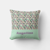 グリーンミントベージュ抽象芸術幾何学模様 クッション (正面)