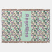 グリーンミントベージュ抽象芸術幾何学的パターン名 スローブランケット (正面)
