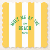 グリーンミートザイエローカバナストライプビーチ ペーパーコースター (正面)