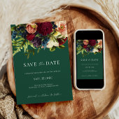 グリーンムーディーフローラルバーガンディーウェディングセーブザデート 招待状