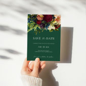 グリーンムーディーフローラルバーガンディーウェディングセーブザデート 招待状