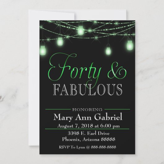 グリーンメイソンジャース40th誕生日パーティー招待状 招待状 (正面)