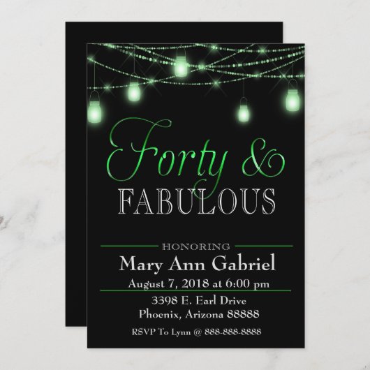 グリーンメイソンジャース40th誕生日パーティー招待状 招待状 (正面/裏面)
