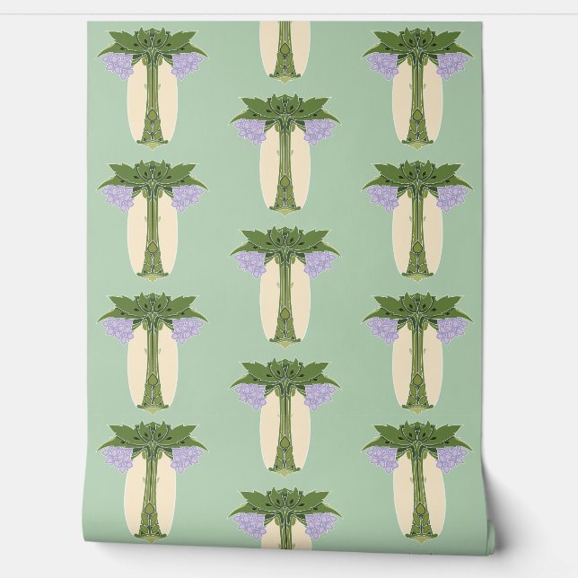 グリーンメイヴクリームフローラアールヌーボー 壁紙 (ほどく)