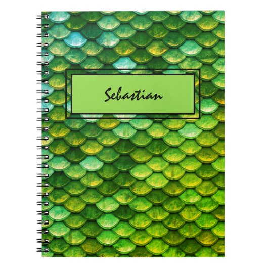 グリーンメタリック爬虫類はかりで測カスタム製カバー ノートブック (正面)