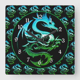 グリーンメタリック・ドラゴン スクエア壁時計