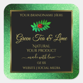 グリーンメタルグリッターブラック製品ラベルレディバグ スクエアシール