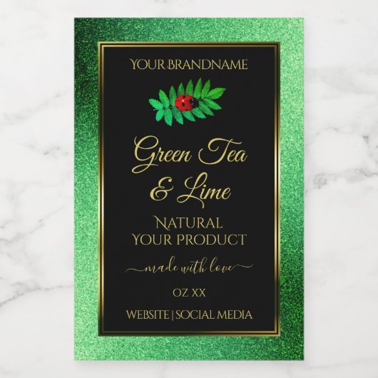 グリーンメタルグリッターブラック製品ラベルレディバグ フードラベル (シングルラベル)