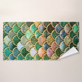 グリーンメタルフォイルグリッター金ゴールドマーメイドフィッシュはかりで測 バスタオル (バスタオル)
