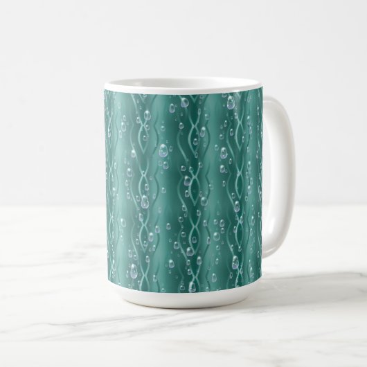 グリーンメタル上の雨滴 コーヒーマグカップ (正面右)