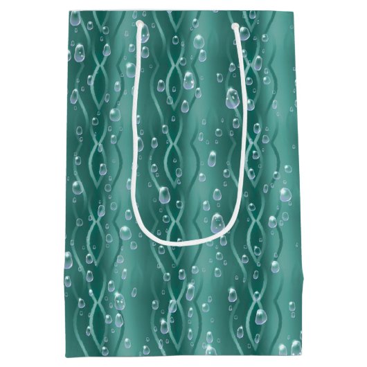 グリーンメタル上の雨滴 ミディアムペーパーバッグ (裏面)