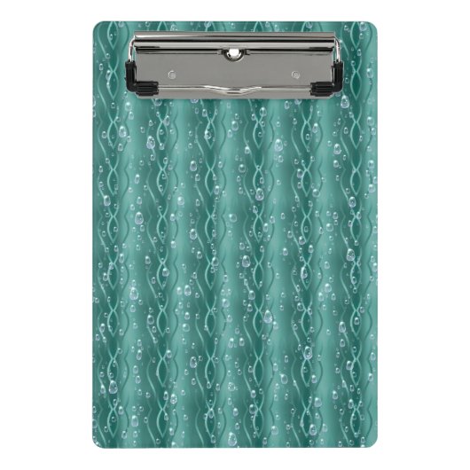 グリーンメタル上の雨滴 ミニクリップボード (正面)