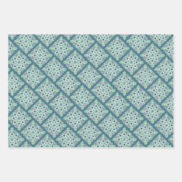 グリーンメダリオンギフトラップフラットシートセット3 ラッピングペーパーシート