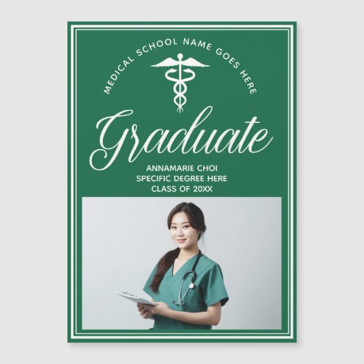 グリーンメディカルスクール写真卒業マグネットカード マグネット招待状 (正面)