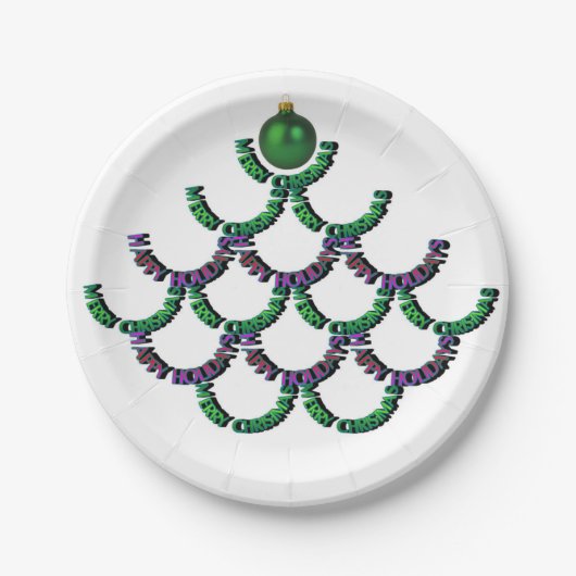 グリーンメリークリスマスとハッピーニューイヤープレート ペーパープレート (正面)