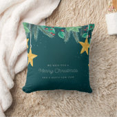 グリーンメリークリスマスと新年のハッピーバナー クッション (ブランケット)