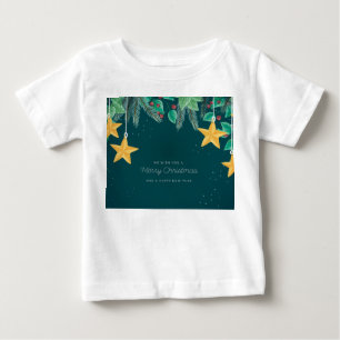 グリーンメリークリスマスと新年のハッピーバナー ベビーTシャツ