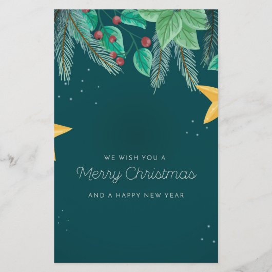 グリーンメリークリスマスと新年のハッピーバナー 便箋 (正面)