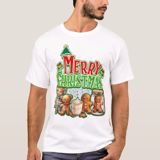 グリーンメリークリスマスのジンジャーブレスと一緒の子供 Tシャツ