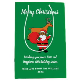 グリーンメリークリスマスアフリカンアメリカンサンタクロース ミディアムペーパーバッグ