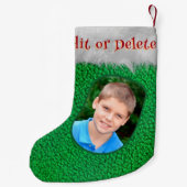 グリーンメリークリスマスカスタムの写真の名前ユニークおもしろい スモールクリスマスストッキング (裏面)