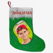 グリーンメリークリスマスカスタムの写真の名前ユニークおもしろい スモールクリスマスストッキング (正面)