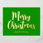 グリーンメリークリスマスキャンディーケーンストライプ金ゴールド 箔シーズンポストカード (正面)