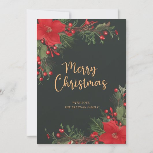 グリーンメリークリスマスグリーンリーフラットホリデーカード シーズンカード (正面)