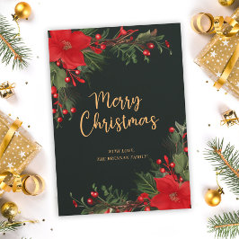 グリーンメリークリスマスグリーンリーフラットホリデーカード シーズンカード