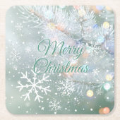 グリーンメリークリスマススノーフレーク スクエアペーパーコースター (正面)