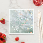 グリーンメリークリスマススノーフレーク スタンダードランチョンナプキン (インサイチュ)