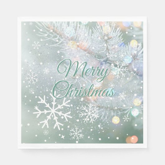 グリーンメリークリスマススノーフレーク スタンダードランチョンナプキン (正面)