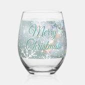 グリーンメリークリスマススノーフレーク ステムなしワイングラス (正面)