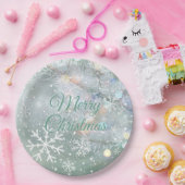 グリーンメリークリスマススノーフレーク ペーパープレート (パーティー)