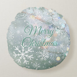 グリーンメリークリスマススノーフレーク ラウンドクッション