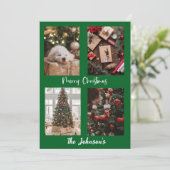 グリーンメリークリスマスパーソナライズされたホリデーカード シーズンカード (スタンド正面)