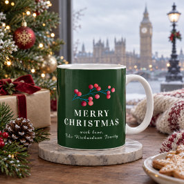 グリーンメリークリスマスパーソナライズドファミリー コーヒーマグカップ