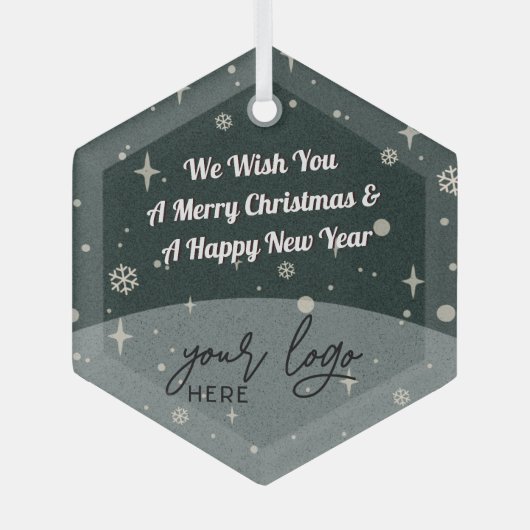 グリーンメリークリスマスビジネスロゴヴィンテージ装飾 ガラスオーナメント (正面)