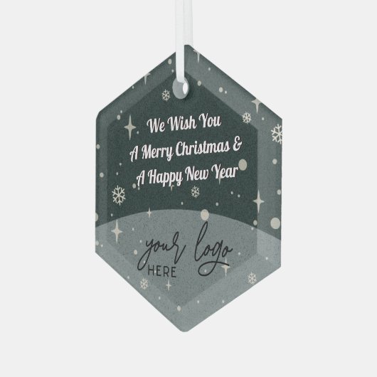 グリーンメリークリスマスビジネスロゴヴィンテージ装飾 ガラスオーナメント (正面左)