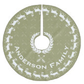 グリーンメリークリスマスファミリー名トナカイ矢印 ブラッシュドポリエステルツリースカート (正面)