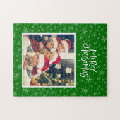 グリーンメリークリスマスフォトのスノーフレーク・パターン ジグソーパズル (横)