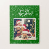 グリーンメリークリスマスフォトのスノーフレーク・パターン ジグソーパズル (縦)