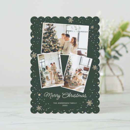 グリーンメリークリスマスフォトコラージカード シーズンカード (スタンド正面)